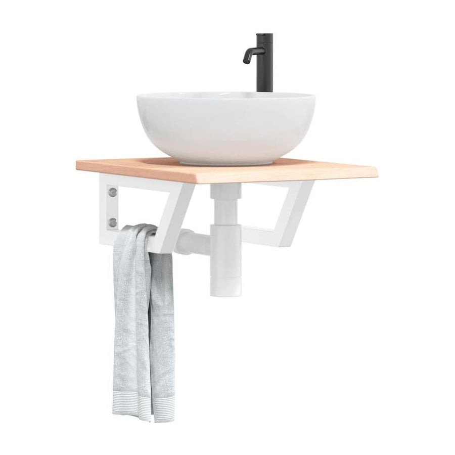 Basin Shelf Wall Mounted Steel and Solid Wood Oak