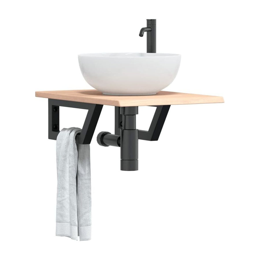 Basin Shelf Wall Mounted Steel and Solid Wood Oak