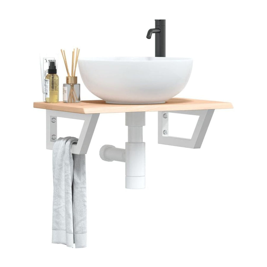 Basin Shelf Wall Mounted Steel and Solid Wood Oak