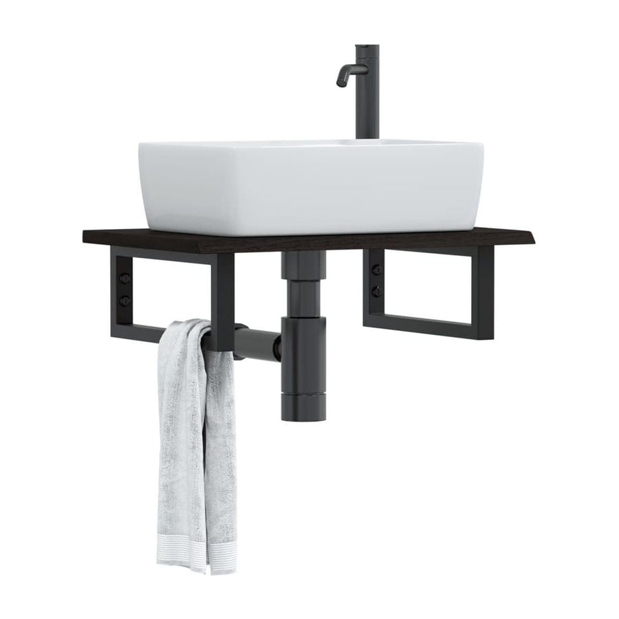 Basin Shelf Wall Mounted Steel and Solid Wood Oak