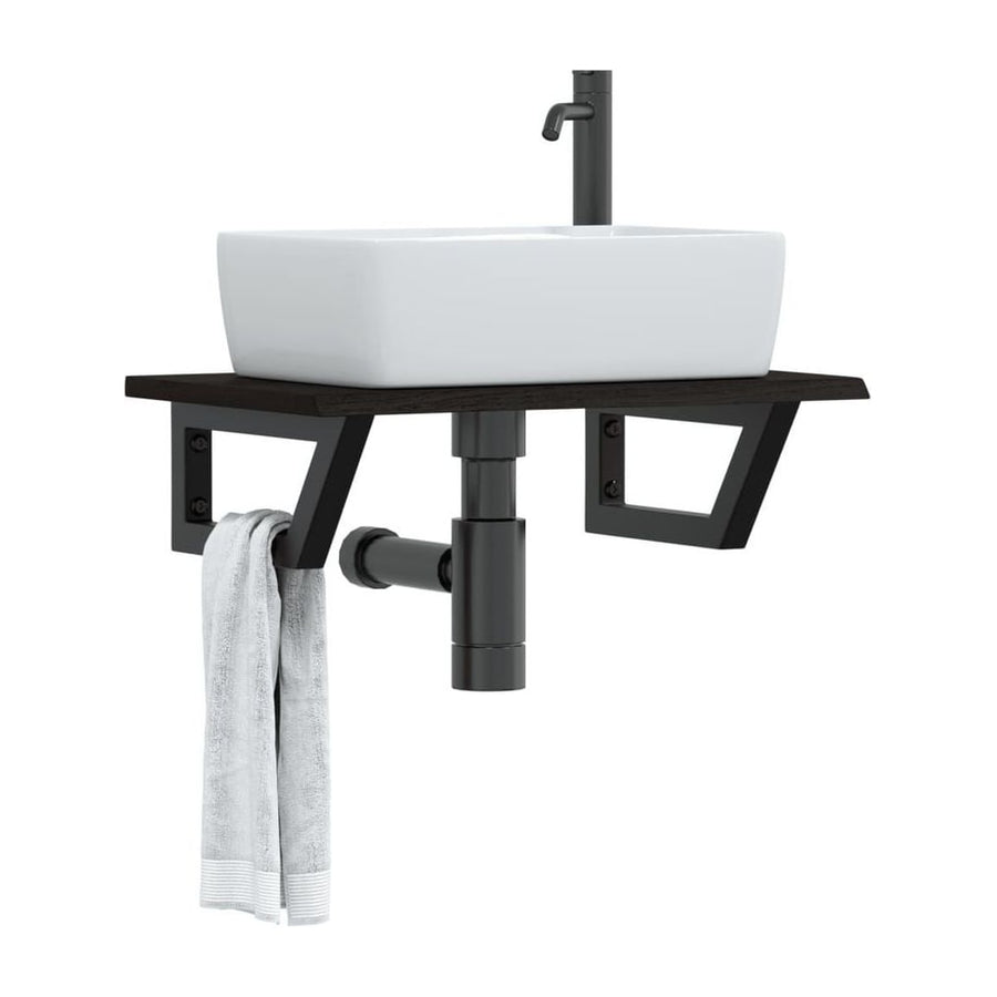 Basin Shelf Wall Mounted Steel and Solid Wood Oak