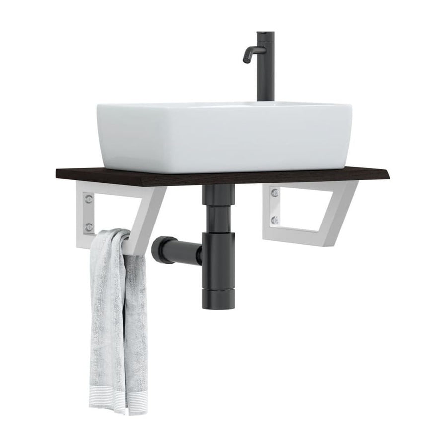 Basin Shelf Wall Mounted Steel and Solid Wood Oak