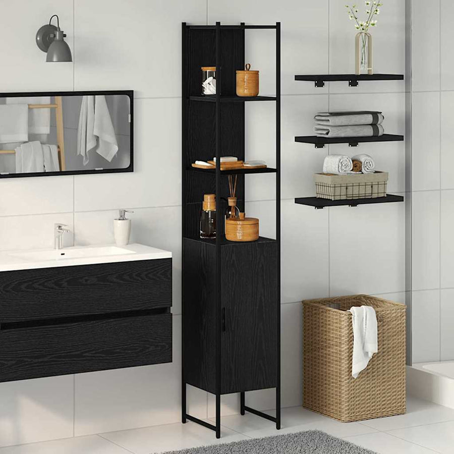Bathroom Cabinet Black Oak Engineered Wood