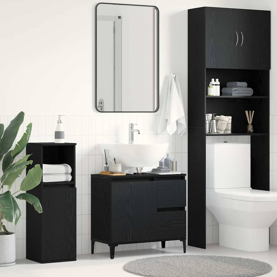 Bathroom Cabinet Black Oak Engineered Wood