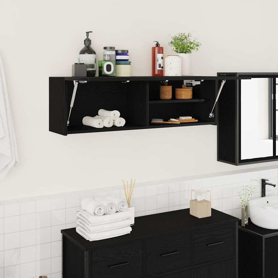 Bathroom Wall Cabinet Black Engineered Wood