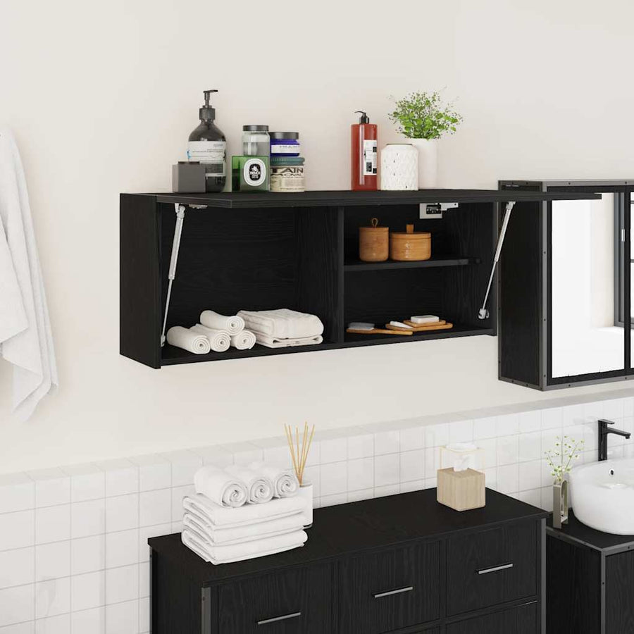 Bathroom Wall Cabinet Black Engineered Wood