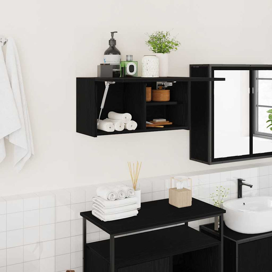 Bathroom Wall Cabinet Black Engineered Wood