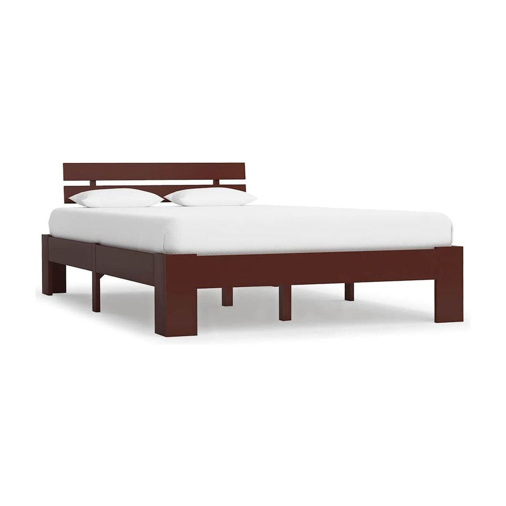 Bed Frame without Mattress Dark Brown Solid Pine Wood