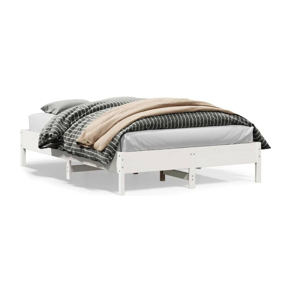 Bed Frame without Mattress White Solid Wood Pine