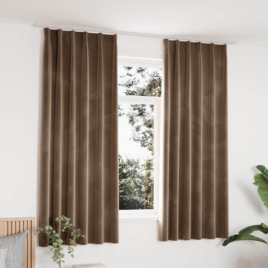 Blackout Curtains 2 pcs with Hooks Velvet Beige
