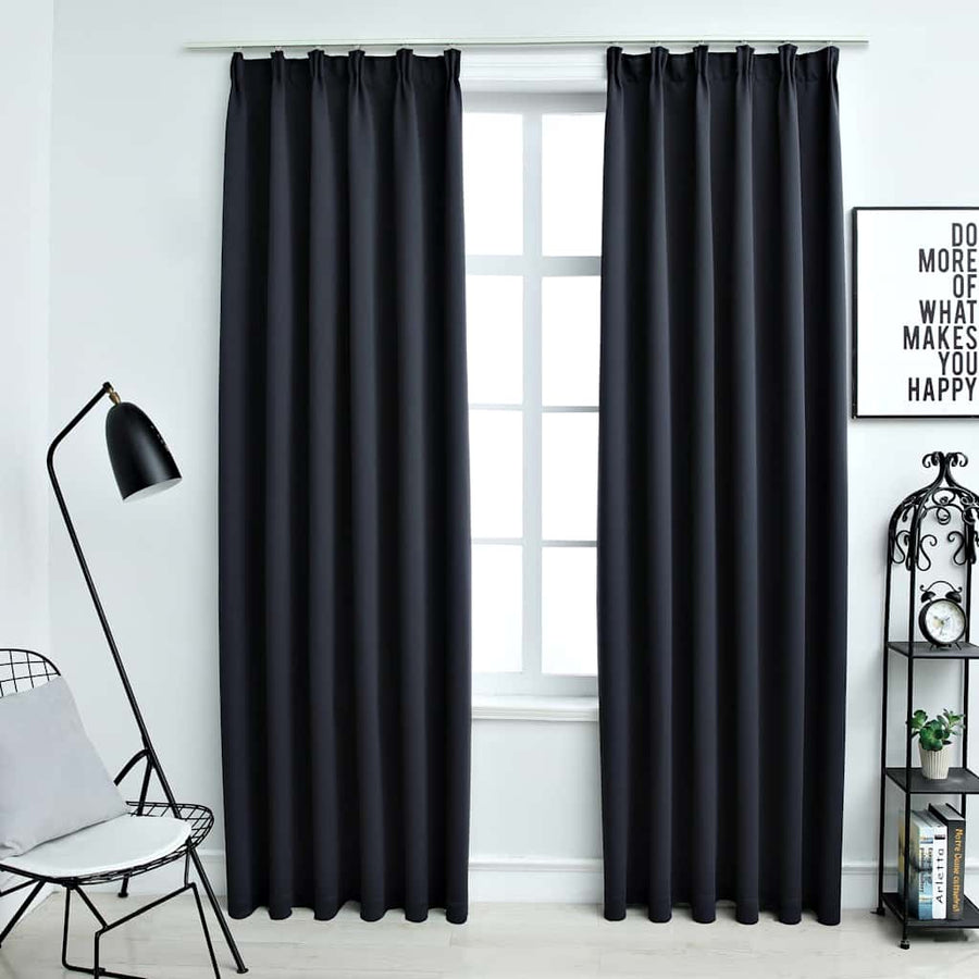 Blackout Curtains with Hooks 2 pcs Anthracite