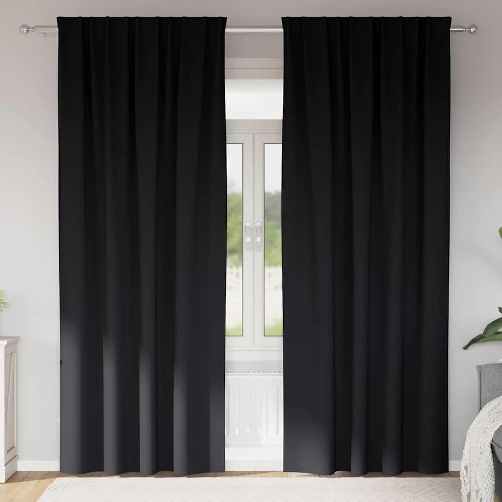 Blackout Curtains with Rings 2 pcs Black Polyester