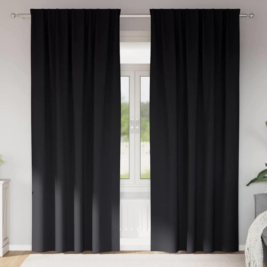 Blackout Curtains with Rings 2 pcs Black Polyester