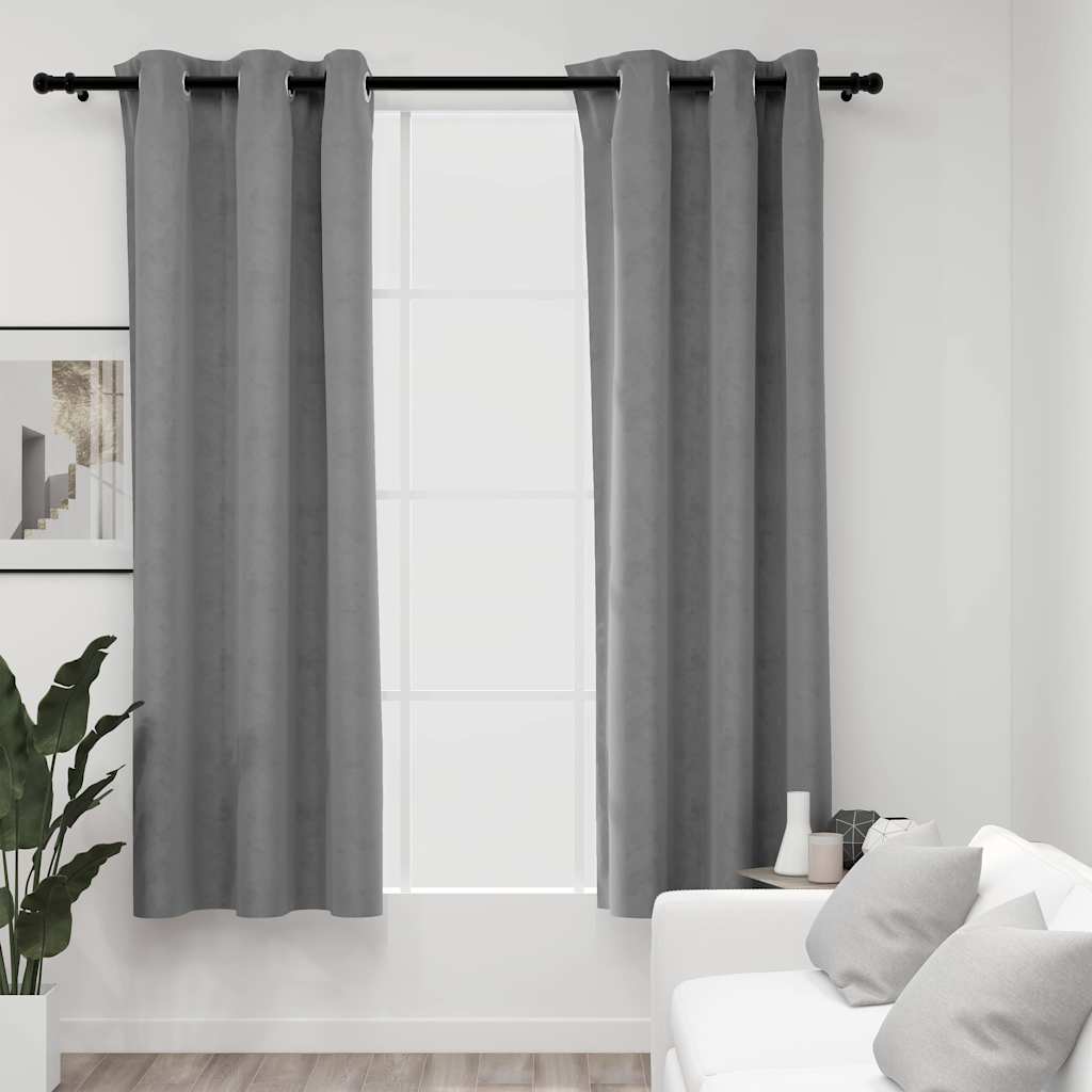 Blackout Curtains with Rings 2 pcs Grey 37"x95" Velvet