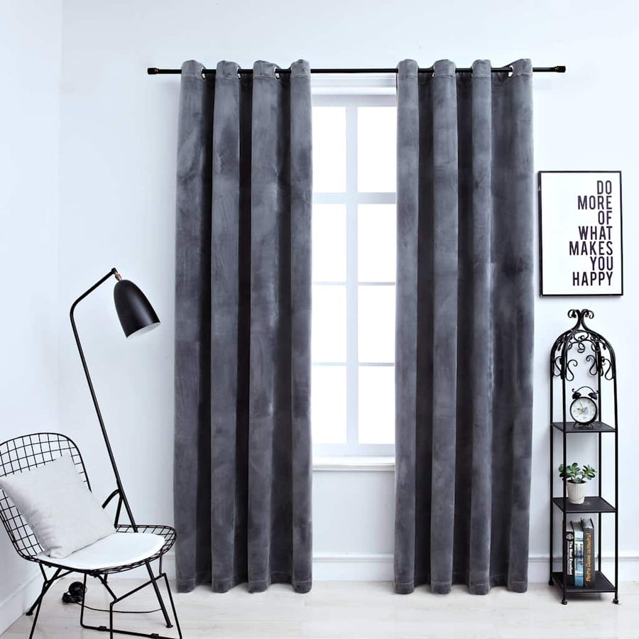 Blackout Curtains with Rings 2 pcs Velvet Anthracite