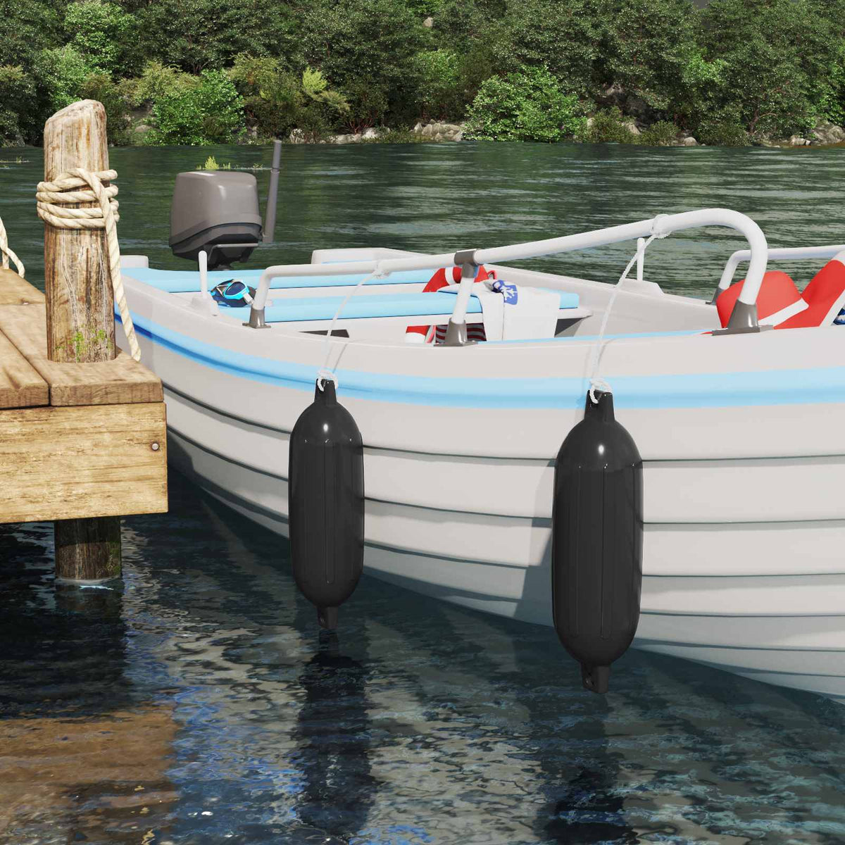 vidaXL Boat Fenders 2 pcs Ø 16 x 58 cm Black PVC 1