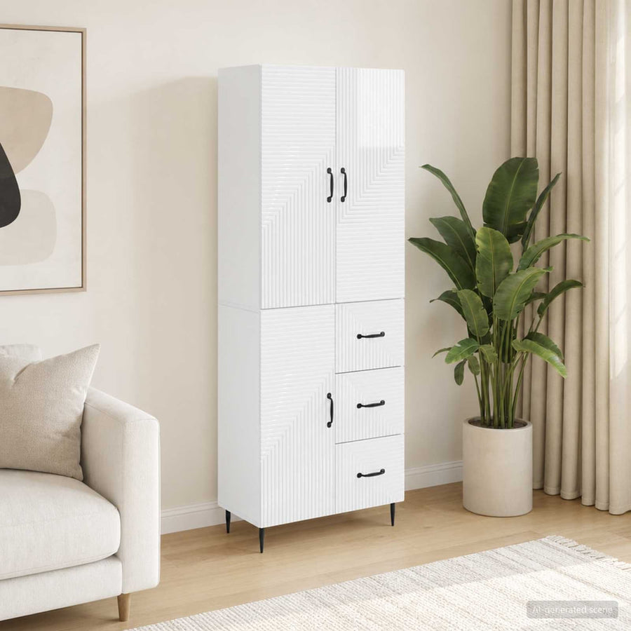 Cabinet Set 2 pcs High Gloss White Engineered Wood