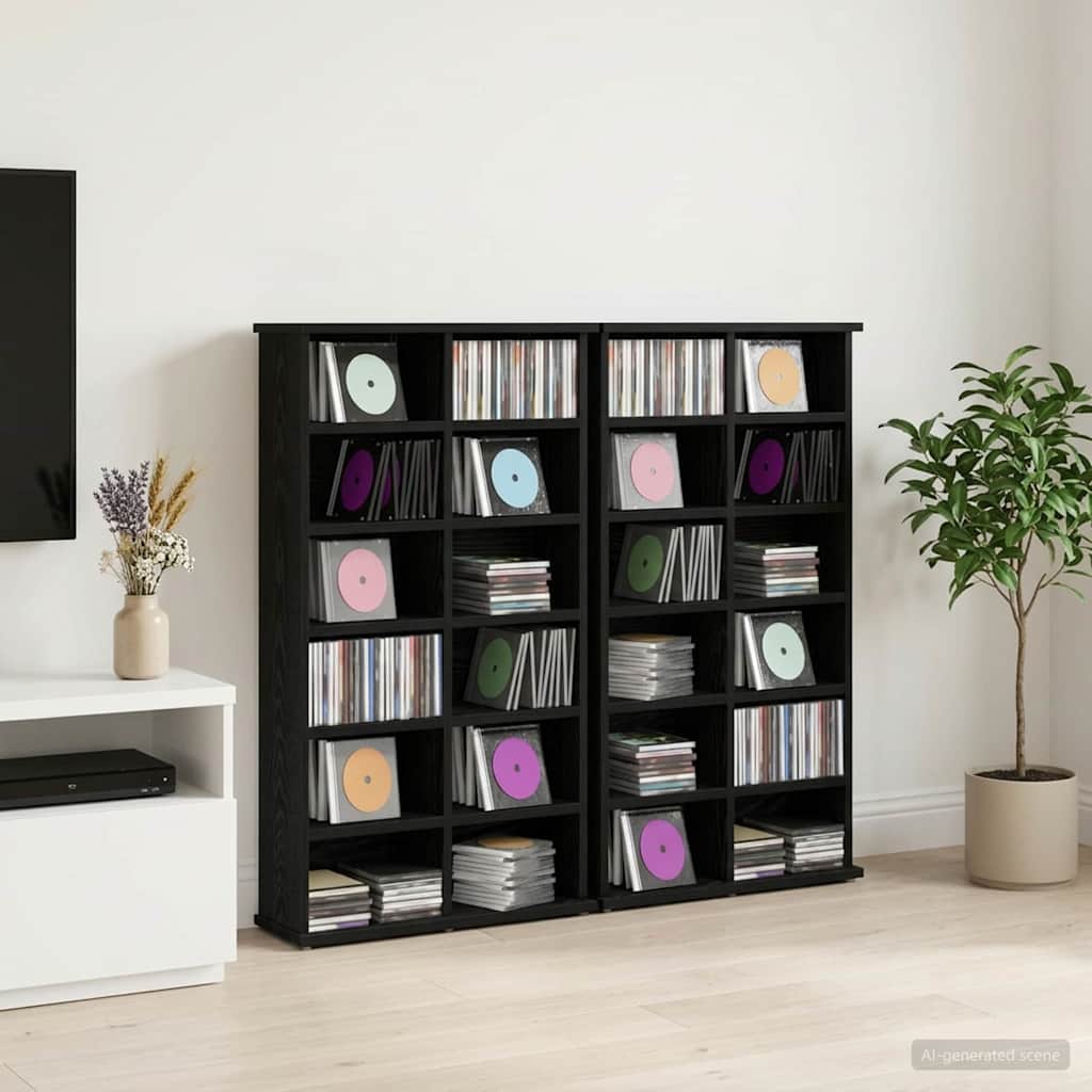 CD Cabinet 2 pcs Black Oak Engineered Wood