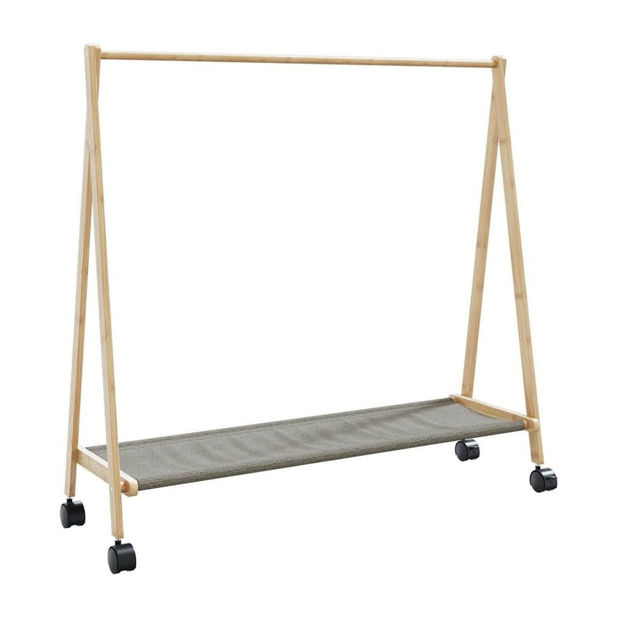 vidaXL Clothes Rack with Shelves and Wheels Bamboo standing on a plain white background