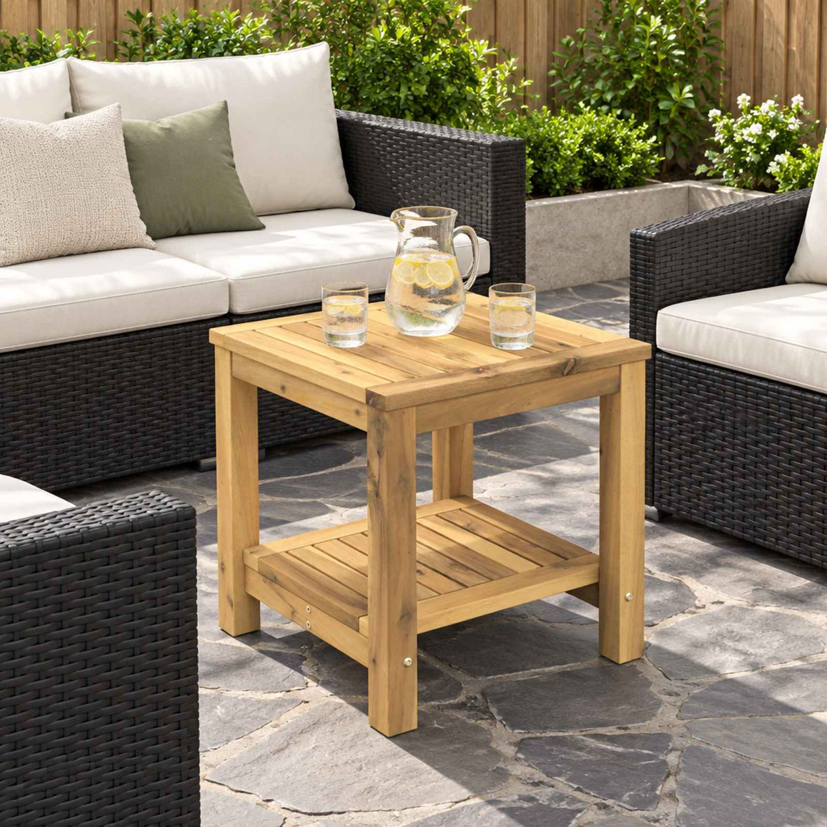 vidaXL Coffee Table Whitewash 40.5 x 40 x 45 cm Solid Acacia Wood 1