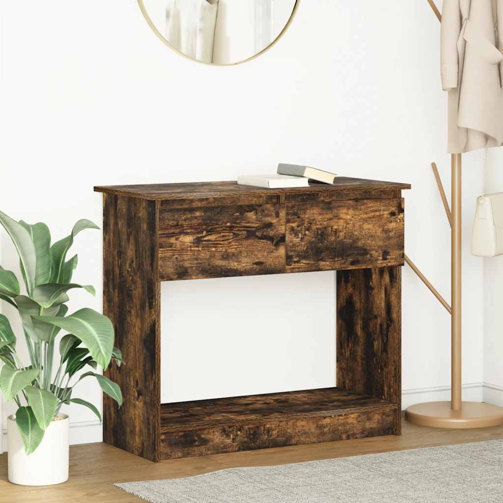 Console Table with Drawers Smoked Oak