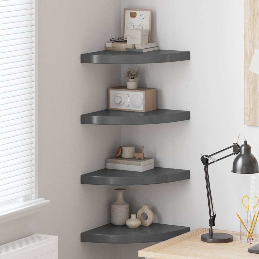 Floating Corner Shelves 4 pcs High Gloss Grey MDF