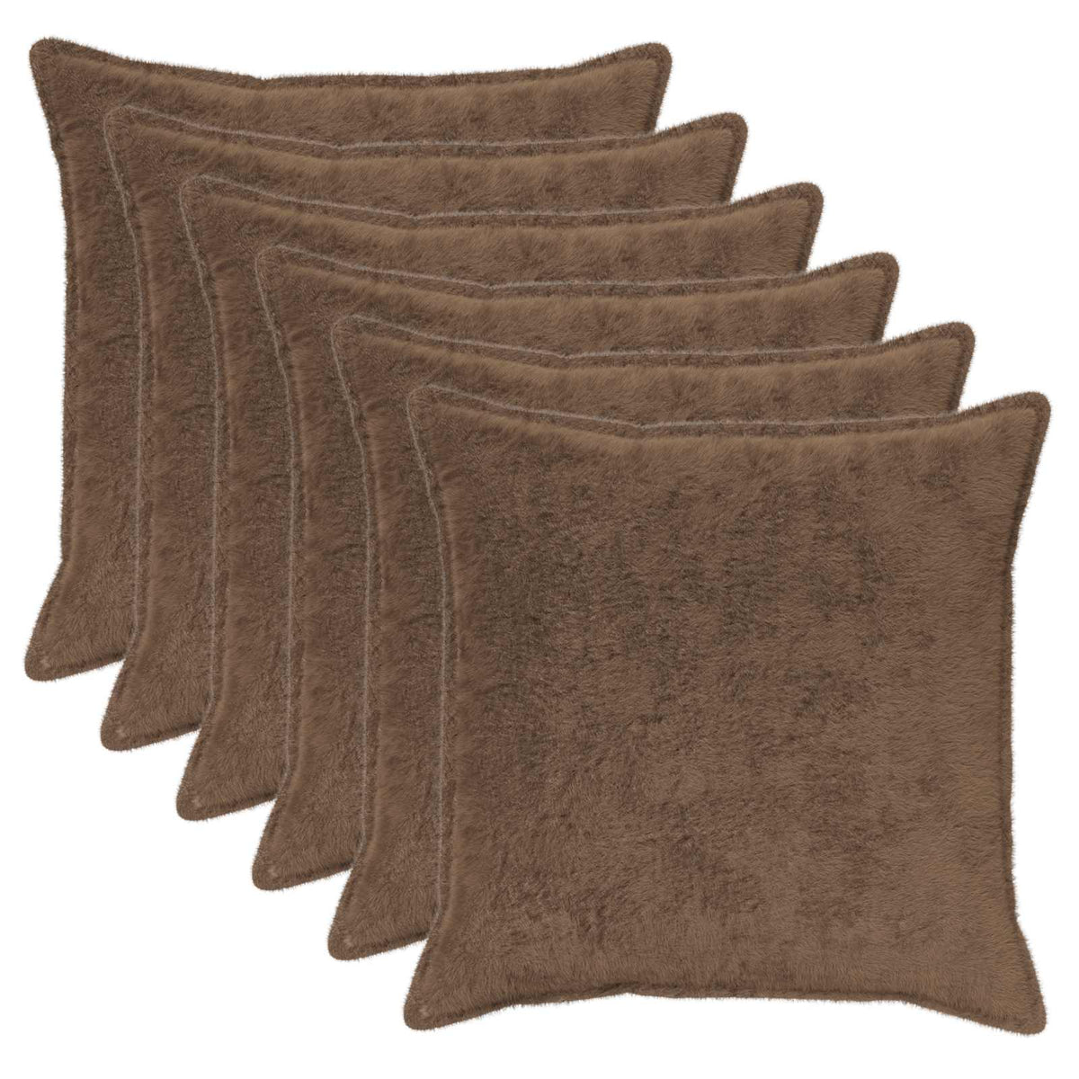 six light brown cushion covers arranged in a cascading overlapping row