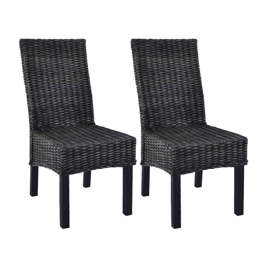 Dining Chairs 2 pcs Black Kubu Rattan and Mahogany Wood