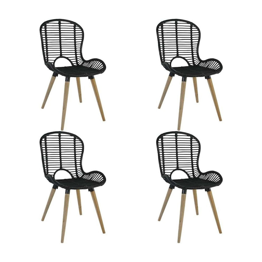 Dining Chairs 4 pcs Black Natural Rattan