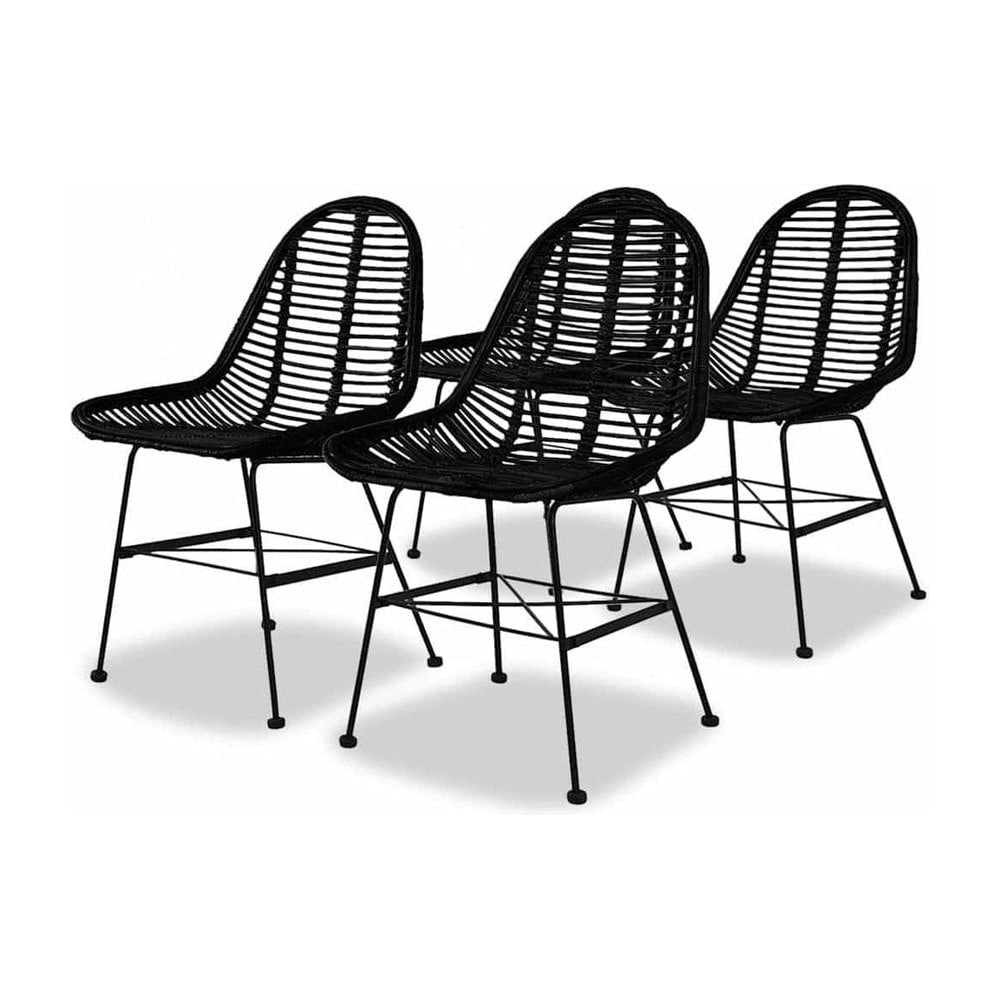Dining Chairs 4 pcs Black Natural Rattan
