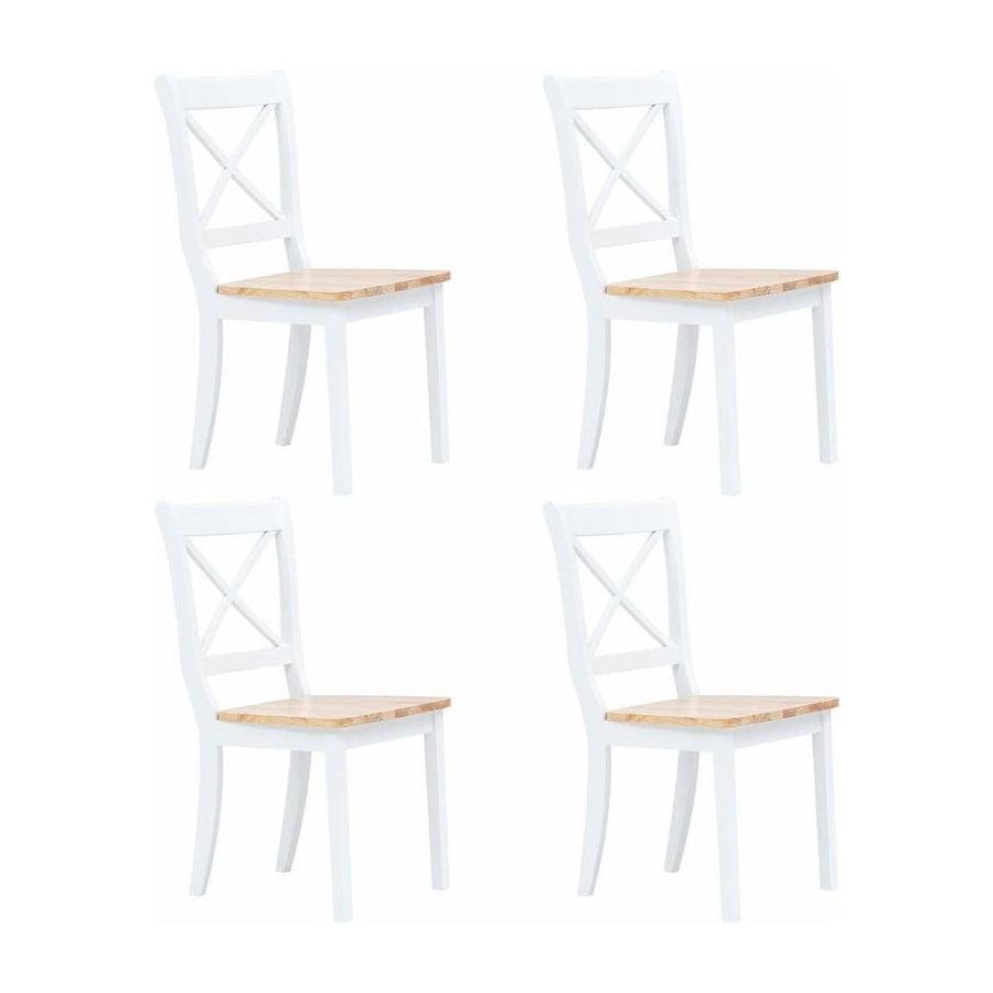 Dining Chairs 4 pcs White and Natural Solid Rubber Wood