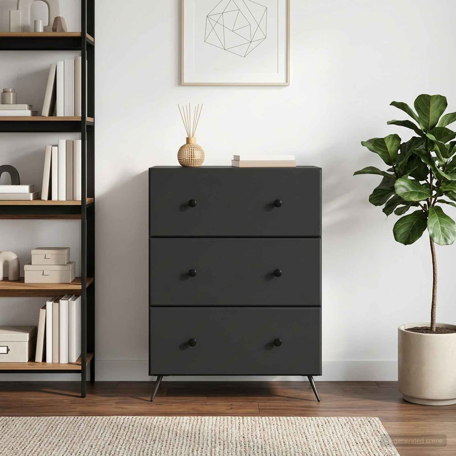 Drawer Cabinet Engineered Wood Black