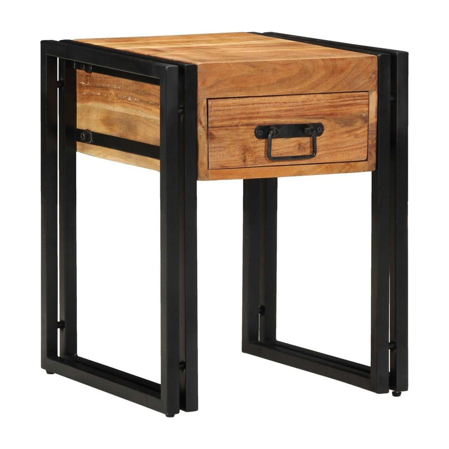 End Table Brown and Black Solid Acacia Wood