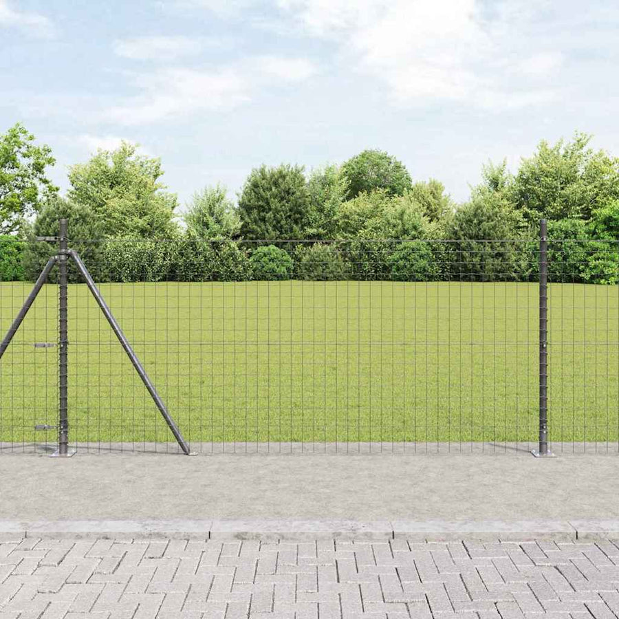 Euro Fence with Concrete Base PVC-Coated Steel Grey