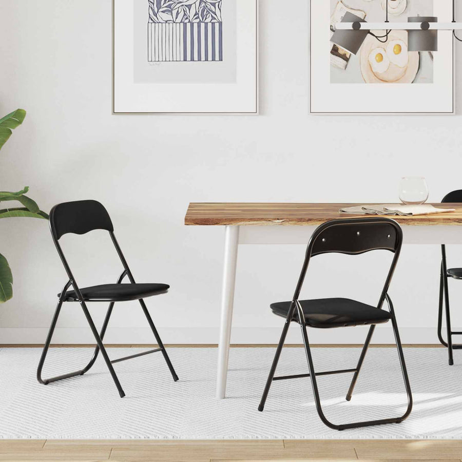 Folding Chair 2 pcs Velvet Black