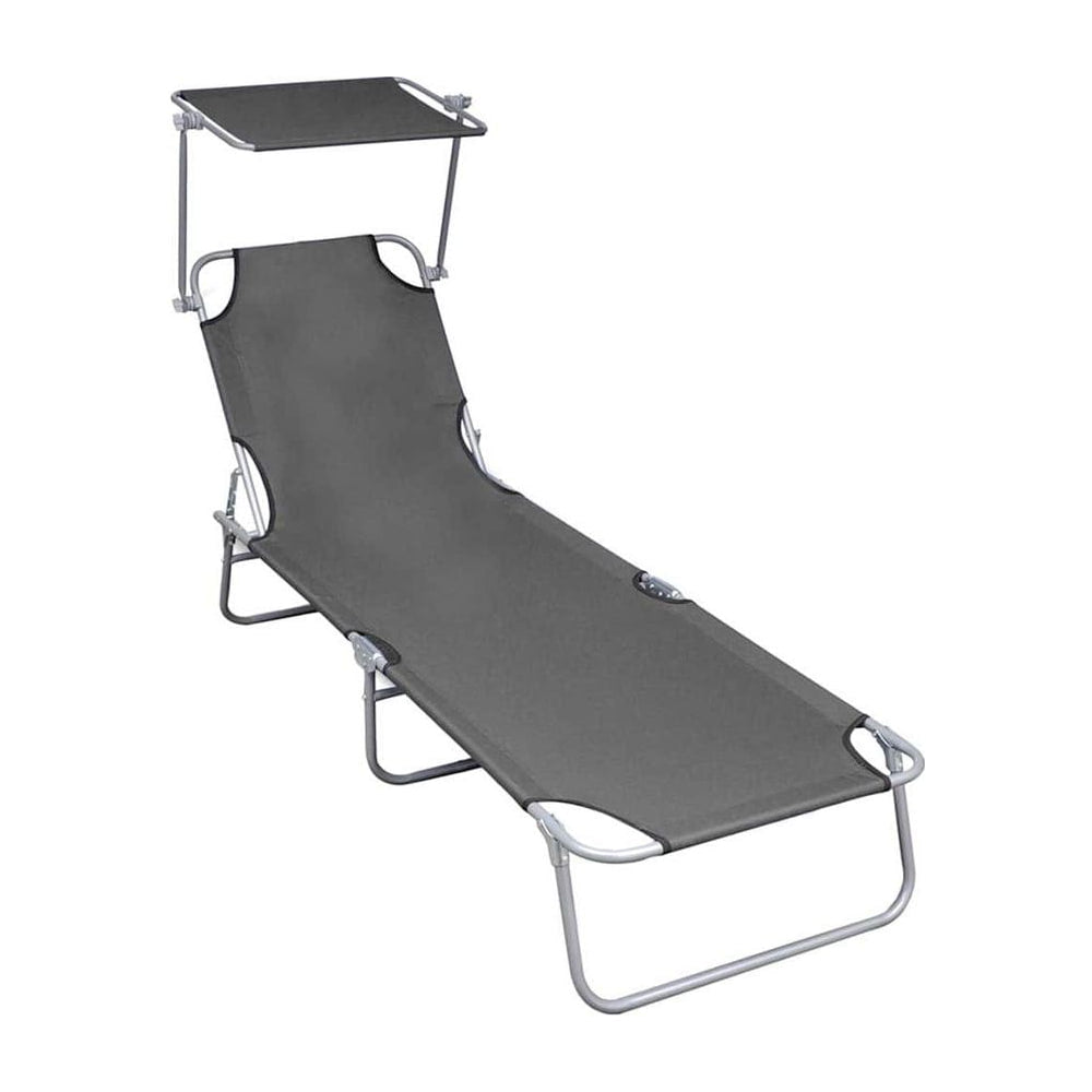 Folding Sun Lounger with Canopy Grey Aluminium