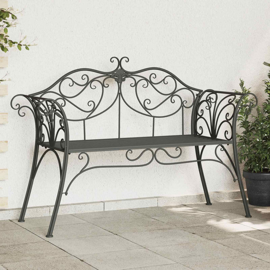 Garden Bench 2 -Seater Steel Silver Grey