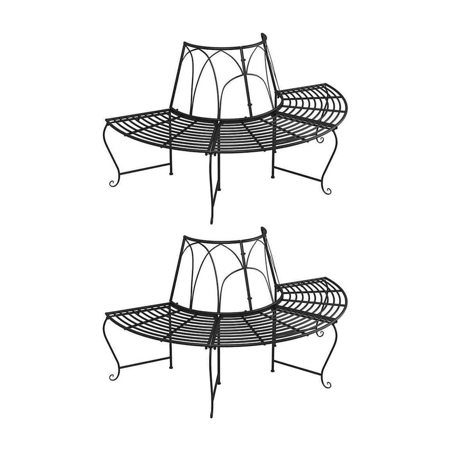 Half Round Tree Bench 2 pcs Black Steel