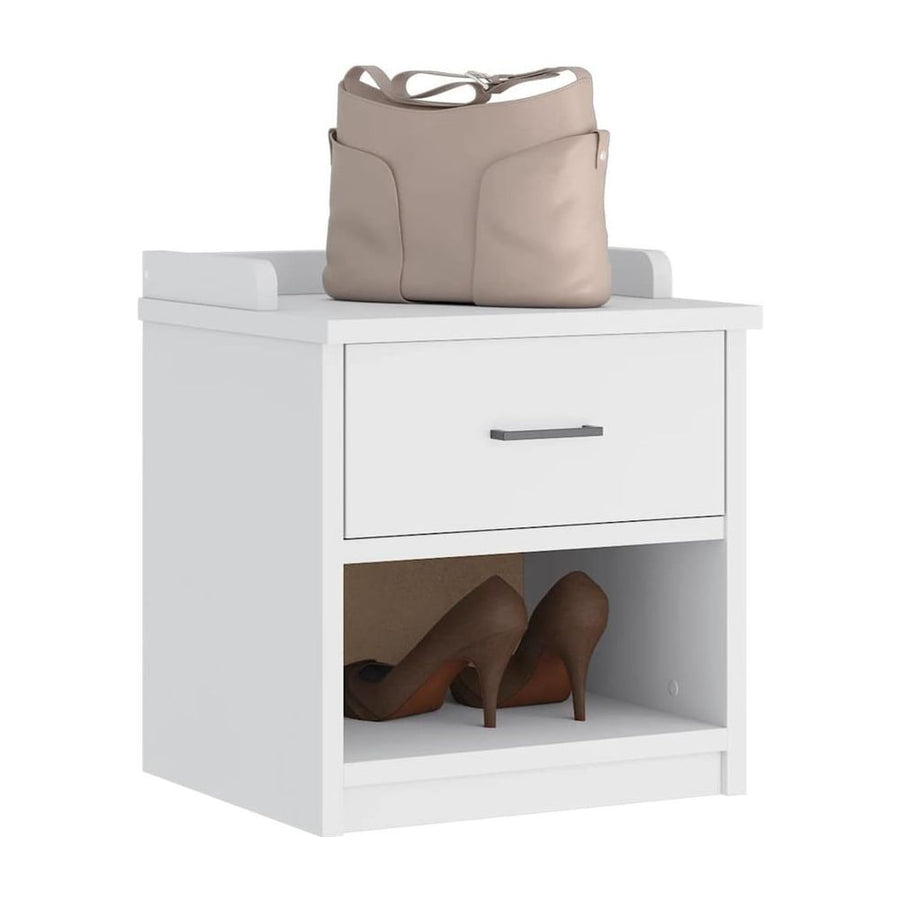 vidaXL Hallway Bench "SANDNES" White Solid Wood Pine, a white storage bench with one drawer and an open shelf below