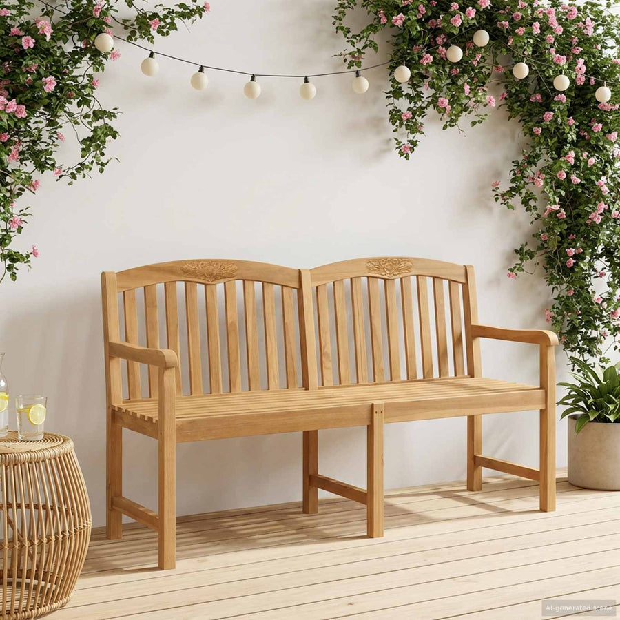 Handcarved Rose Bench Solid Teak Wood Natural