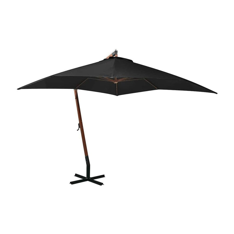 Hanging Garden Parasol with Pole Black Solid Fir Wood
