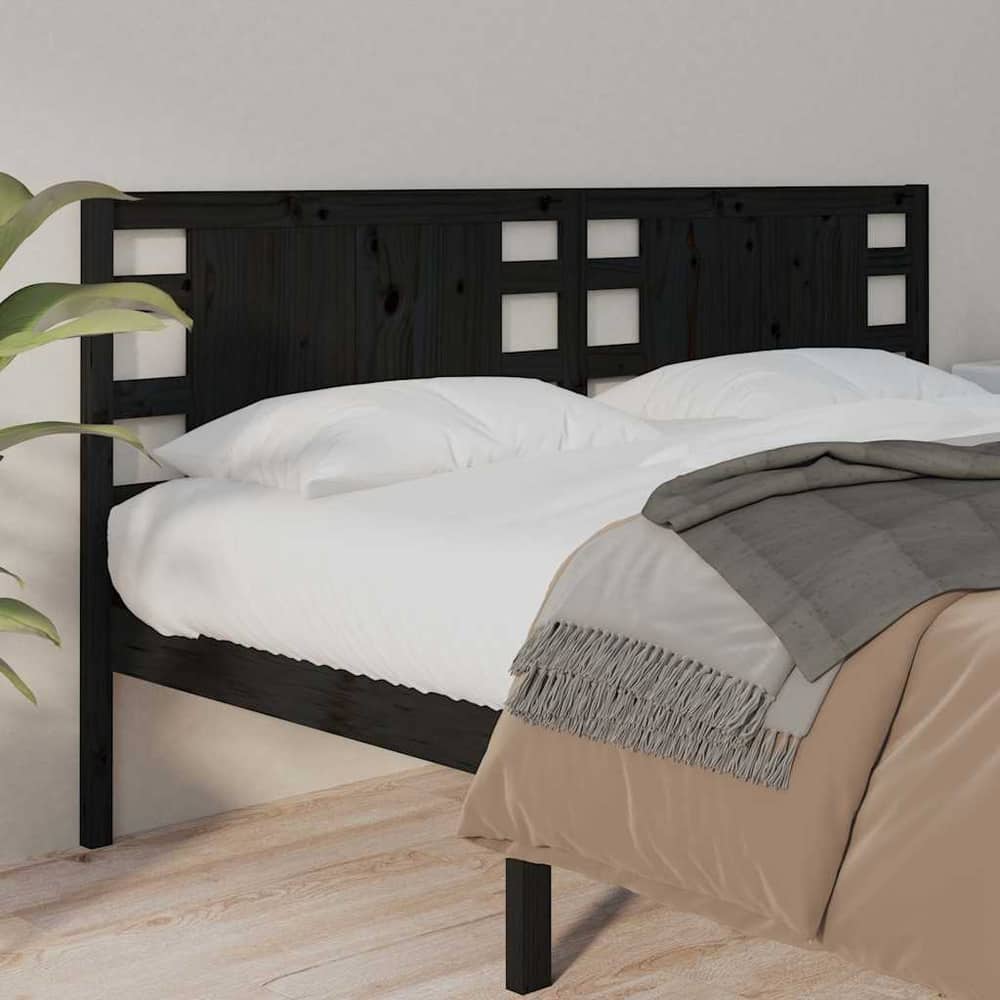 Headboard Black Solid Wood Pine