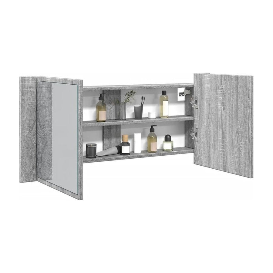 LED Bathroom Mirror Cabinet Grey Sonoma