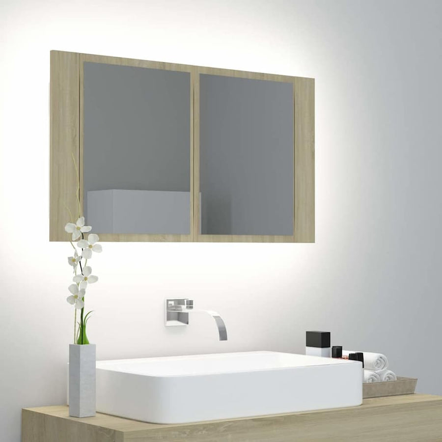 LED Bathroom Mirror Cabinet Sonoma Oak Acrylic