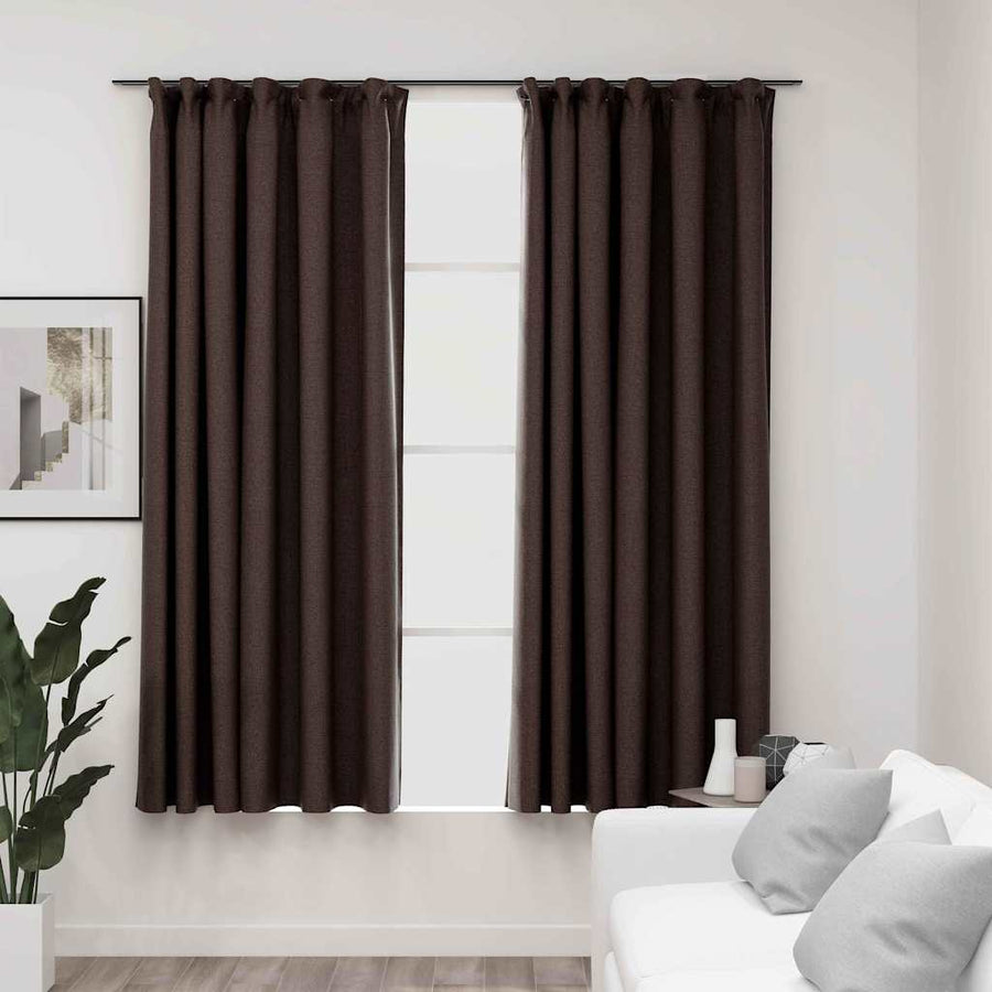 Linen-Look Blackout Curtains with Hooks 2 pcs Taupe
