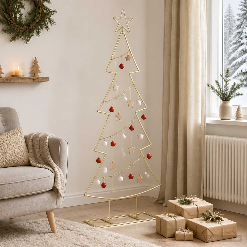 vidaXL Metal Christmas Tree with Stand KUOPIO 125 cm Steel Gold 1
