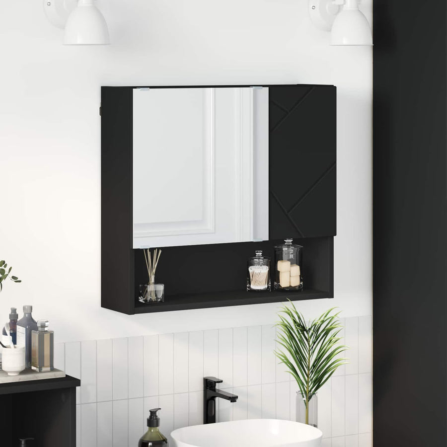 Mirror Cabinet Black Engineered Wood