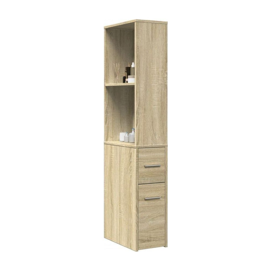 Narrow Bathroom Cupboard with Wheels Sonoma Oak Engineered Wood