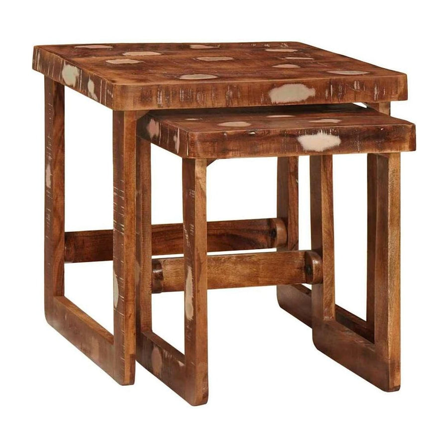 Nesting Tables 2 pcs Brown Solid Reclaim Wood
