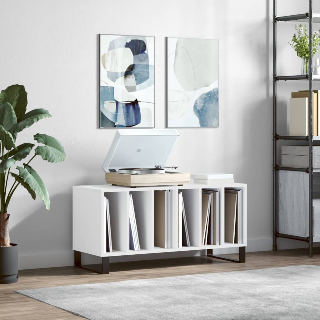 Record Cabinet White Engineered Wood